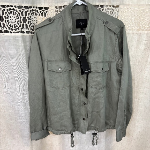 Rails NWT Woman’s Long Sleeve Collared Linen Blend Utility Jacket Sage Lg - Picture 1 of 6